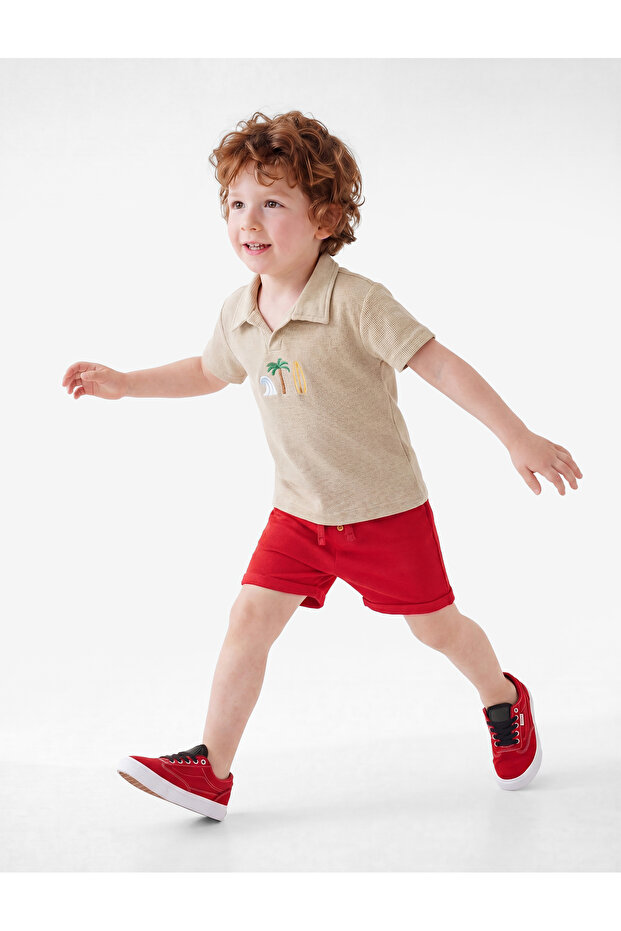 Elastic Waist Button Detailed Cotton Shorts