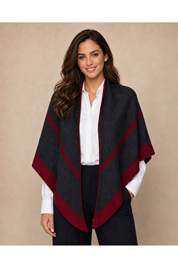 Striped Triangle Two Color Knitwear Shawl