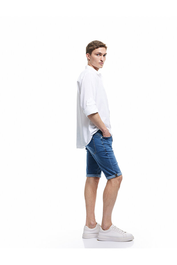 Oversize Denim Shorts Bermuda Pocket Detail Cotton