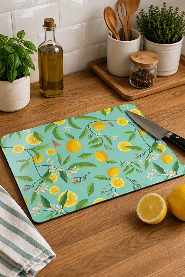 لوح تقطيع زجاجي بنمط الليمون 25x35