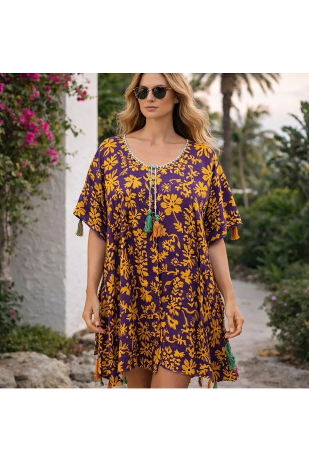Organic Woven Cotton Pareo – Loose Fit Standard Size Beach Dress