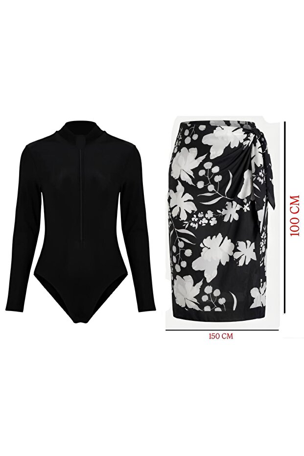 Long Sleeve Zippered Pareo Swimsuit