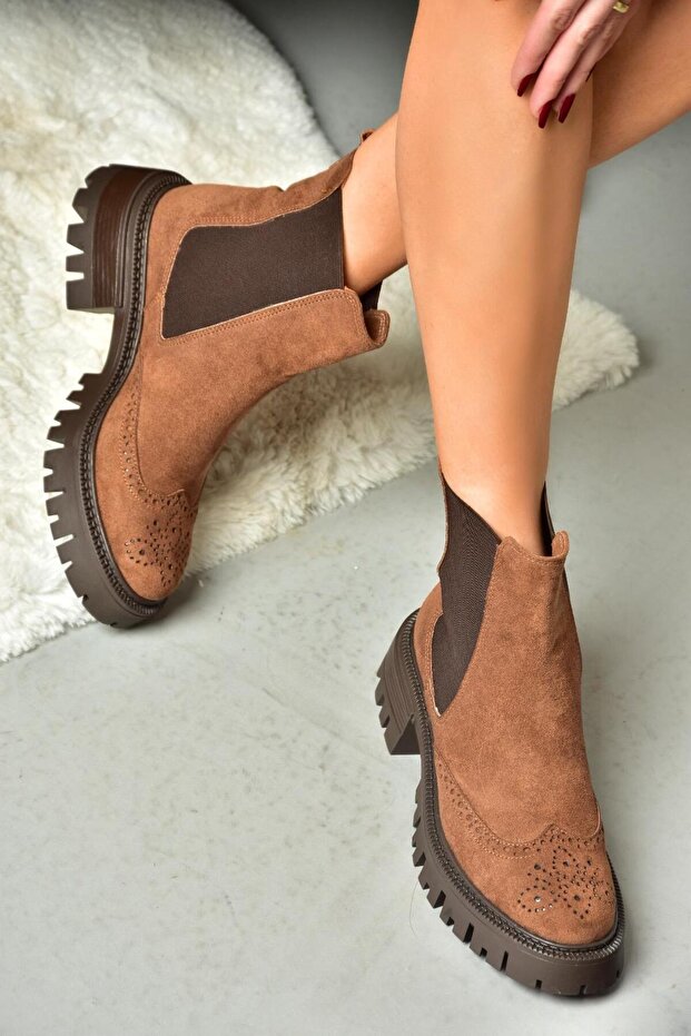 R312152902 Tan Suede Thick Soled Women's Boots