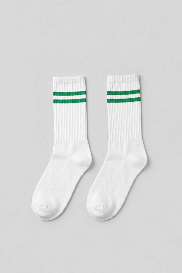 Men's Unisex Striped Patterned Long College Tennis Socks Green