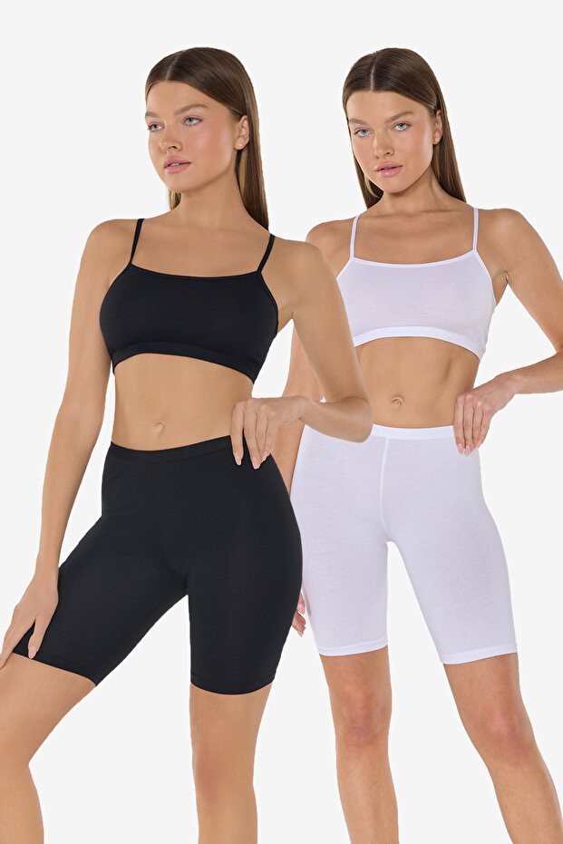 Women's 2 Pieces Black and White Laptop Non-Marking Modal High Waist Leggings 2m113
