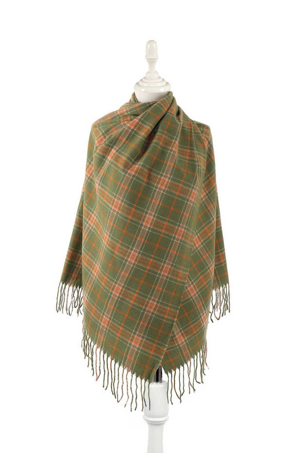 Green Orange Patterned Winter Shawl