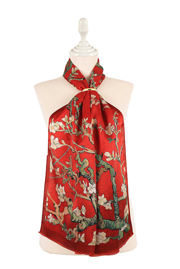 Burgundy Almond Flower Silk Scarf