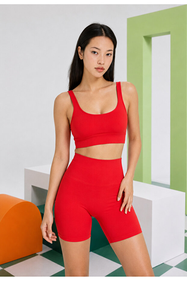 Women's Sports Bustier with Support and Flexible Fit Bra - Red