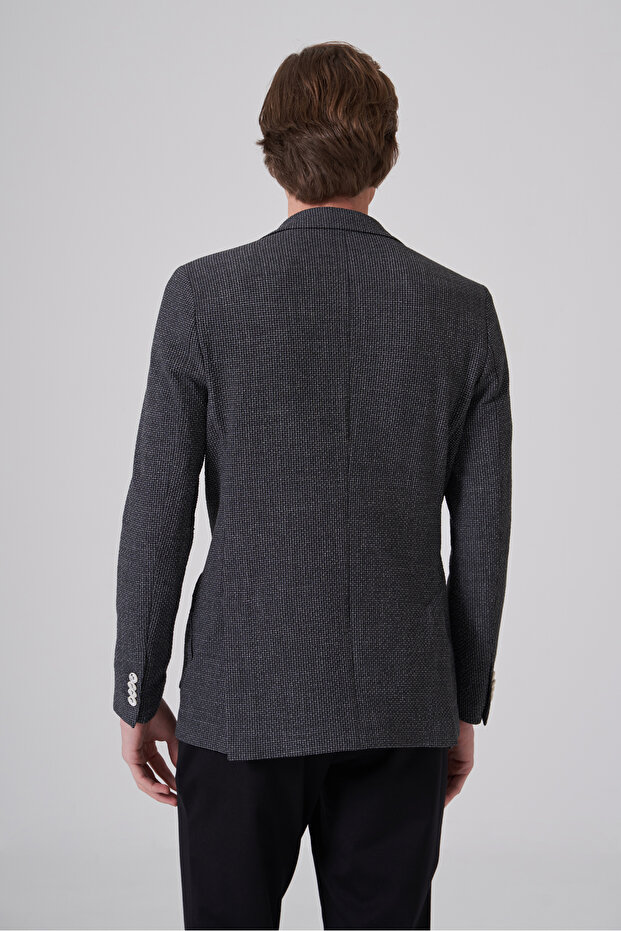 Men's Black Polyester Trendy Patterned Slim Fit Jacket - 5
