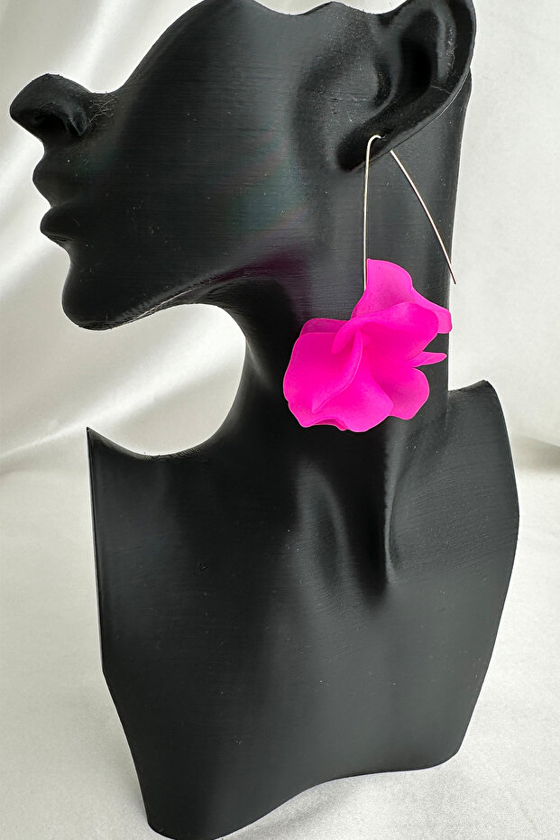 Pink Dangle Flower Earrings - 4