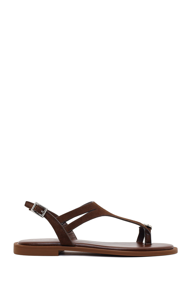 Women's Brown Buckle-Strap Suede Sandals 26Sfd442610
