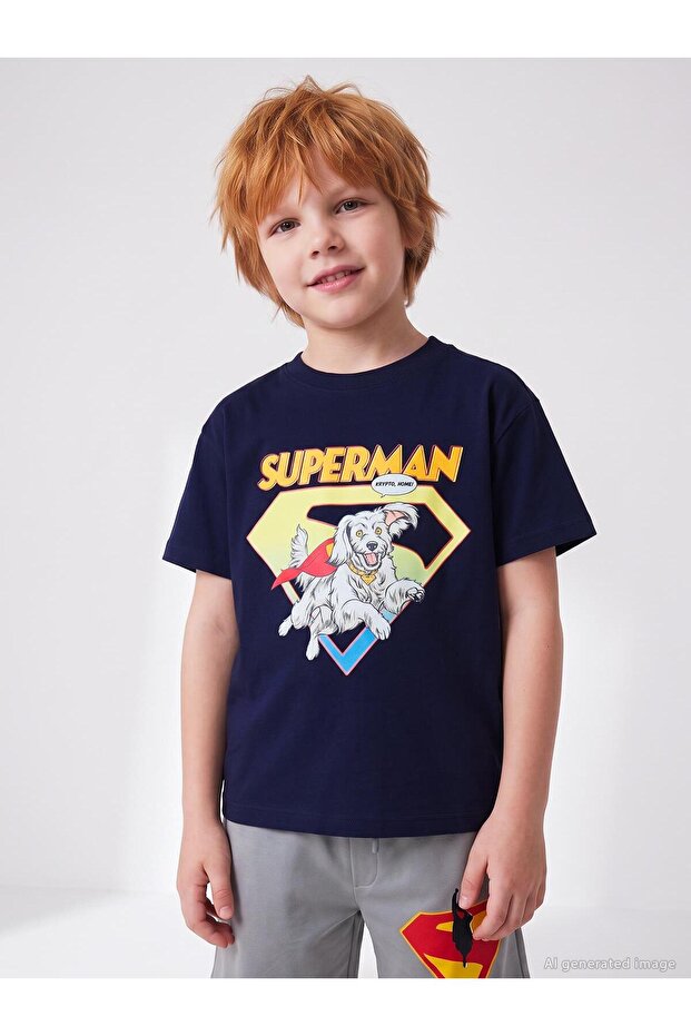 Superman Krypto Printed T-Shirt for Ages 2-5 - Navy Blue