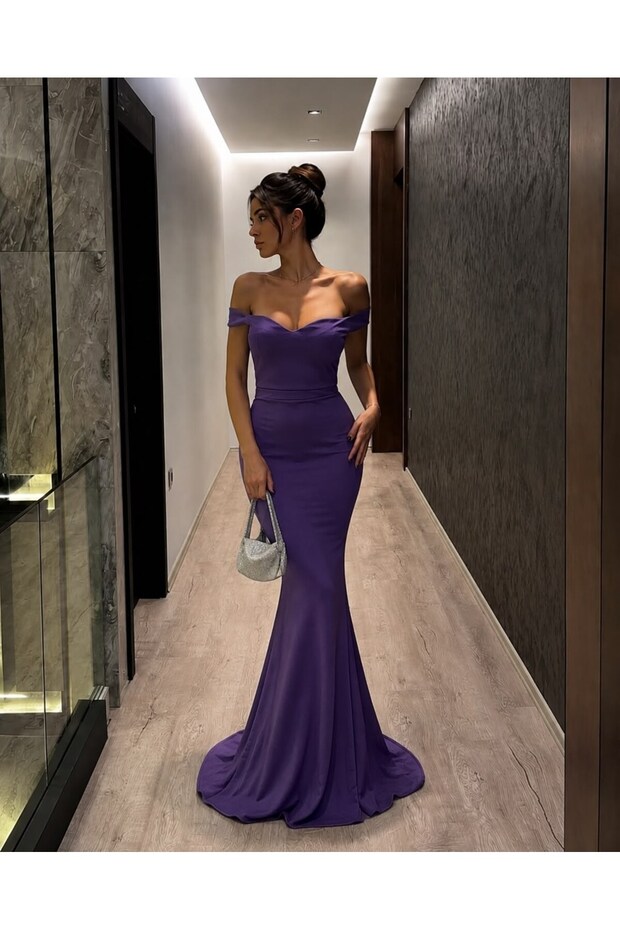 Off Shoulder Fish Model Long Dress 582171 Purple