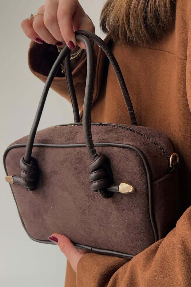 Suede Box Bag with Knotted Handle Ends
