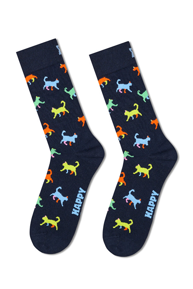 جوارب قطنية منقوشة باللون الأزرق الداكن للرجال من Happy Socks P003197