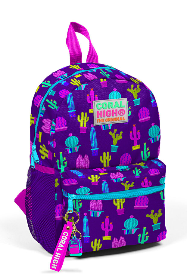 Little Nest Backpack Purple Pink Cactus Patterned Two Compartments 23337