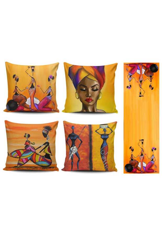 African Girls Modern Patterned 4-Piece Combination Throw Pillow Cover+runner