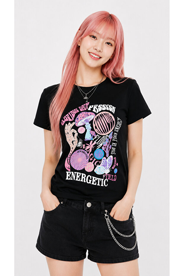 Black Front Printed Basic - 1