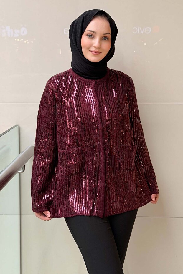 Waterway Sequined Front Snap Fastener Knitwear Jacket