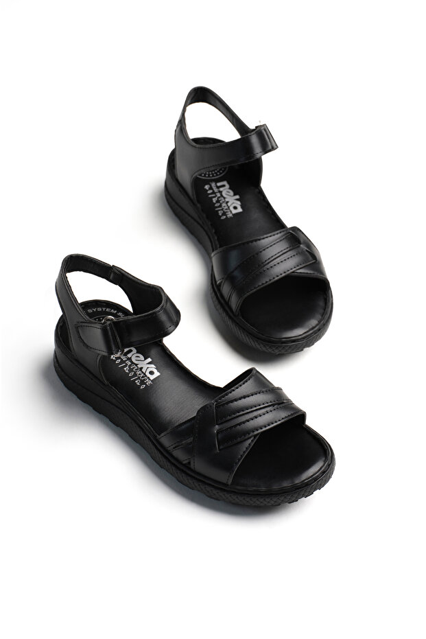 Women's Black Comfortable Orthopedic Sole Sandals