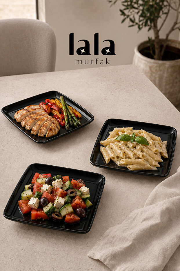 Kavi Square Serving Plate - Set of 3 (23 cm - Stylish, Durable, Food and Presentation Plate)