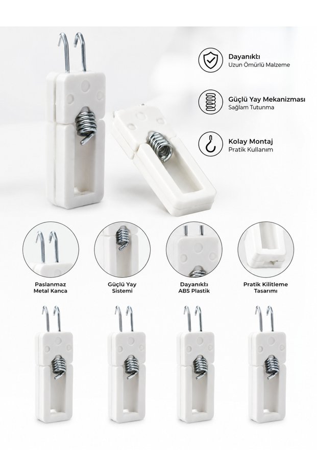 WHITE COLOR (FOR FOLDABLE GLASS BALCONIES ONLY) Pleated Curtain Glass Balcony Mounting Kit with Hooks and Loops (Set of 4)