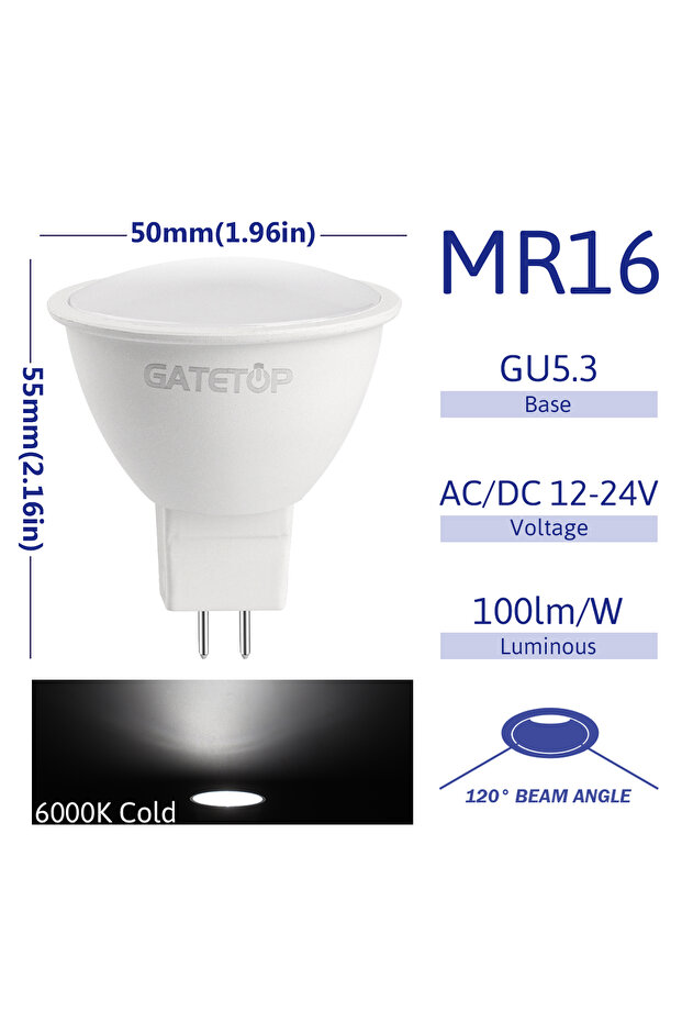 8W 4PCS AC DC 12-24V 120degree 6000K 1-10pcs MR16 LED Spotlight Bulb GU5.3 Base 6W 600lm AC DC 12V 2