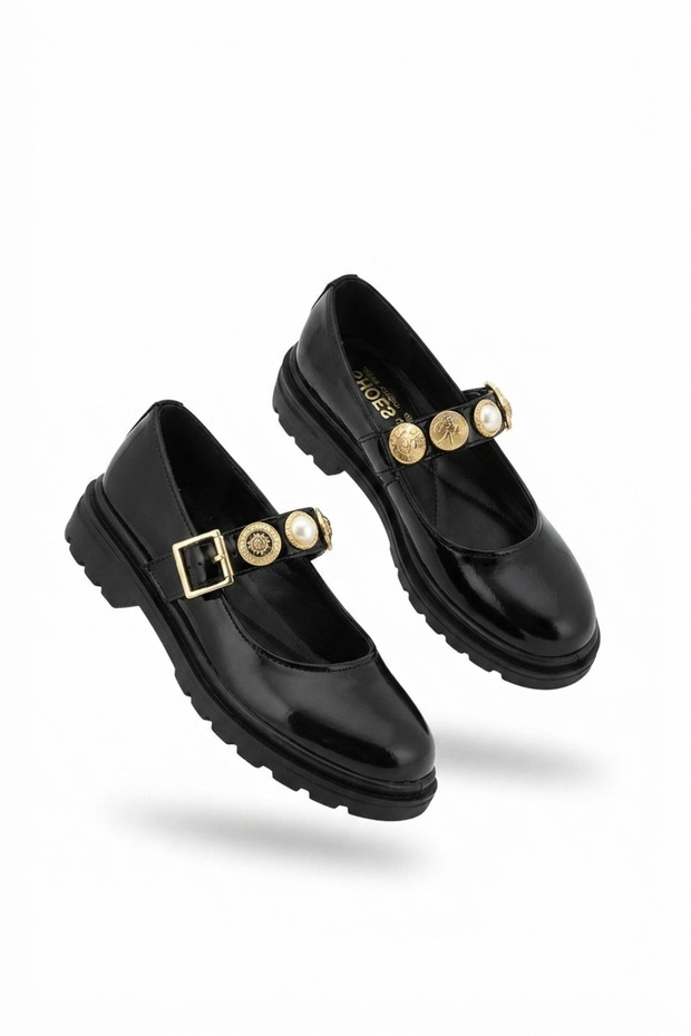 Okira Premium Black Patent Leather Oxford Ballet Shoes