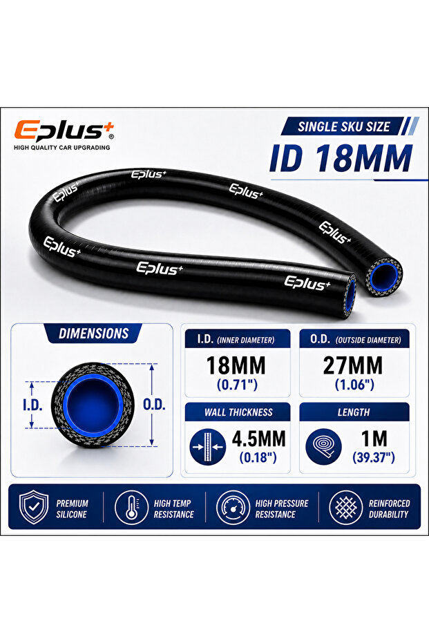 I D 18MM EPLUS 4 Layers Polyester Silicone Hoses Straight 1 Meter Car Engine Universal High Temperat