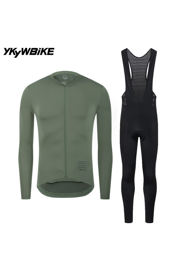 Asia M (EU S) Green YLJZ1720 YKYWBIKE Men's Cycling Sets Long Sleeve Long Bib Pants Bicycle Clothes
