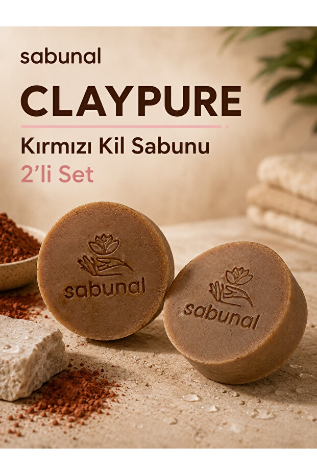 Claypure Red Clay Soap 2 Pieces - Natural Soap with Red Clay for Combination Skin
