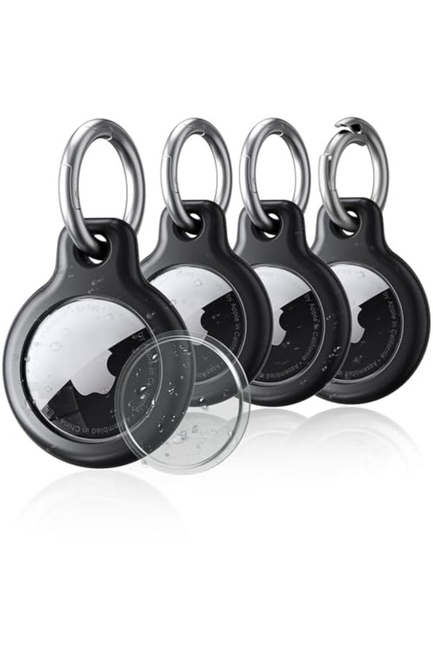 C-4pcs Waterproof Cover for Apple Airtag Holder Keychain with Anti-Lost Keyring Hard TPU AirTag Case