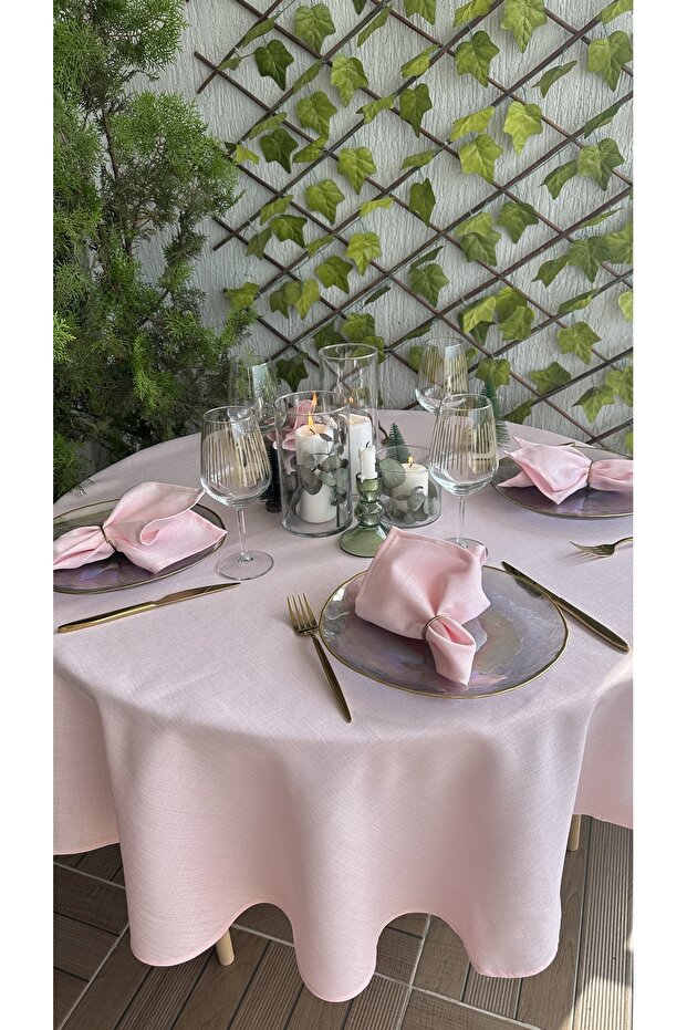 Royal Linen Textured Glitter Round Tablecloth Pink