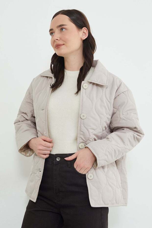 Water Wave Patterned Oversized Buttoned Coat - 3