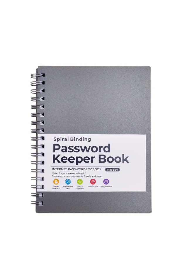 Grey 1 Password Storage Book, Letter Password Log and Organizer, Mini Size Personalized Password Log