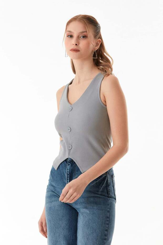 Basic Corded Buttoned Vest - 6