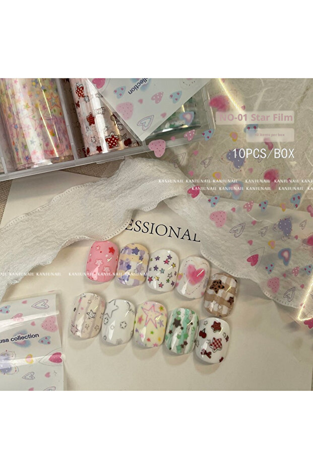 Z1TZ272-01-10PCS Kaniu Korean-Style Hand-Drawn Doodle Spring Nail Transfer Sheets Cute Girl Patchwor