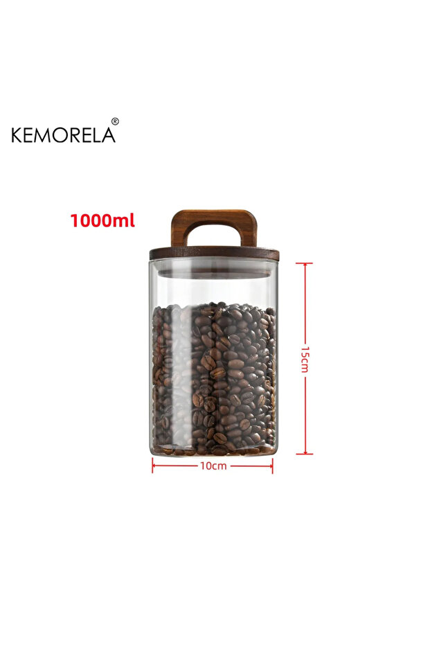 1000ml Wood Lid Glass Jar Airtight Canister Food Container Tea Coffee Beans Kitchen Storage Bottles