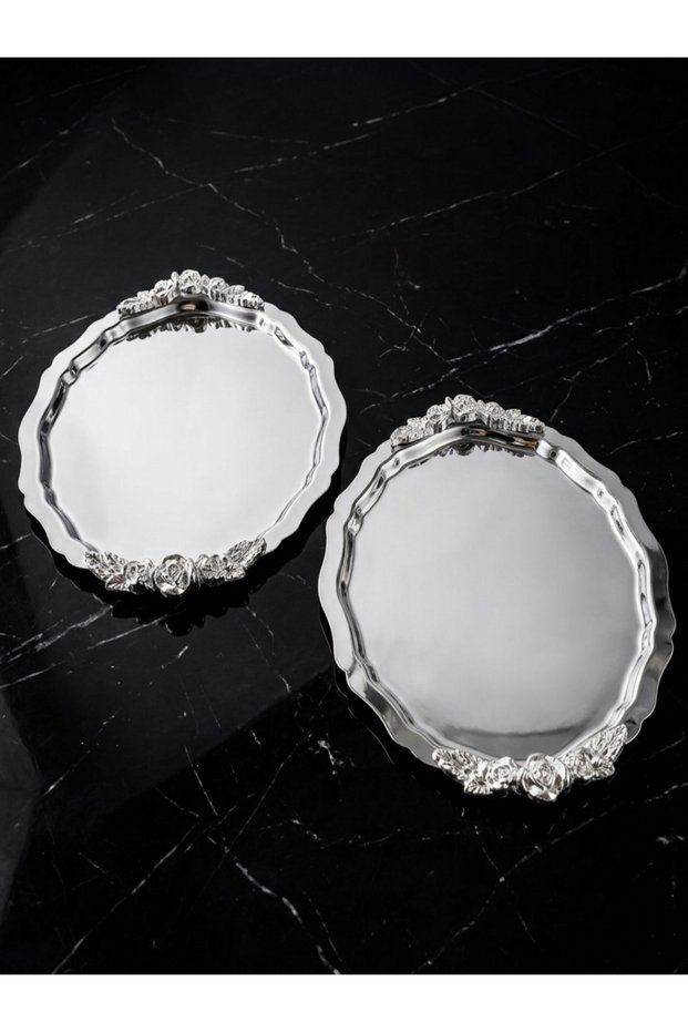 Stainless Steel 2 Pcs Oval Silver Handle Service Presentation Table