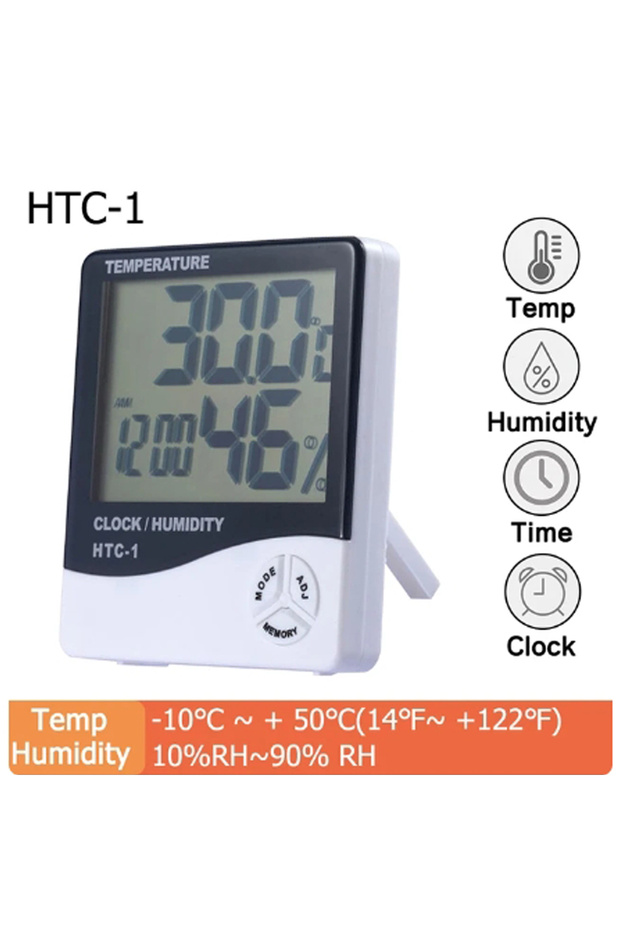 HTC-1 HTC-1 HTC-2 مقياس درجة الحرارة والرطوبة الرقمي الإلكتروني LCD مقياس الحرارة الداخلي والخارجي Hygro