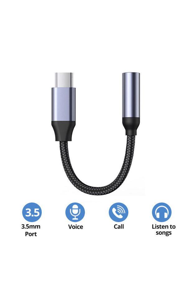 1 in 1 Black Knit NNBILI 2in1 1in1 USB Type C to 3.5mm Headphone Audio Aux Jack Adapter PD 60W Fast