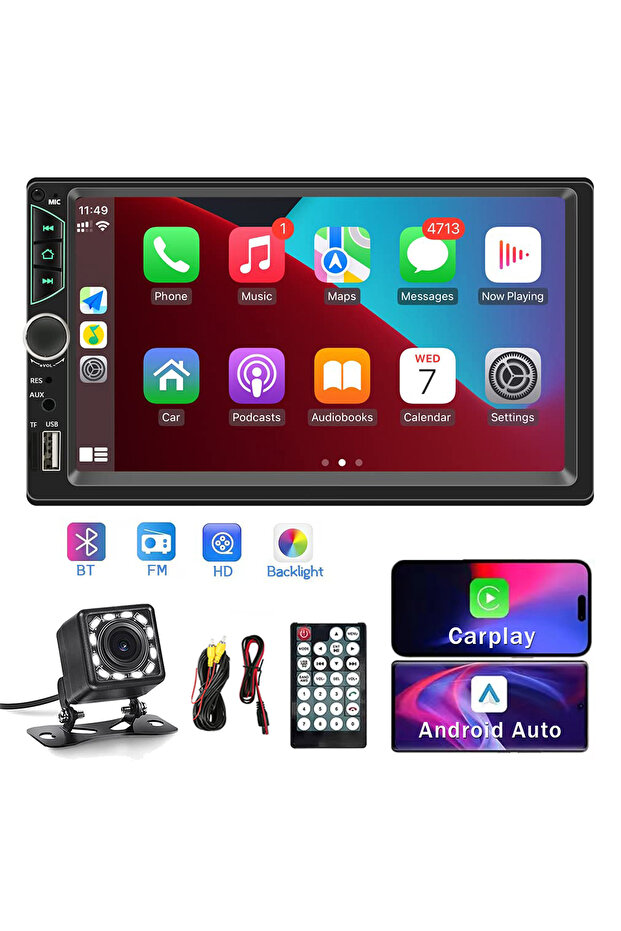 7 Inch Universal Car Radio Stereo 2 Din Touch Screen Car Video Player Carplay Android Auto with R...