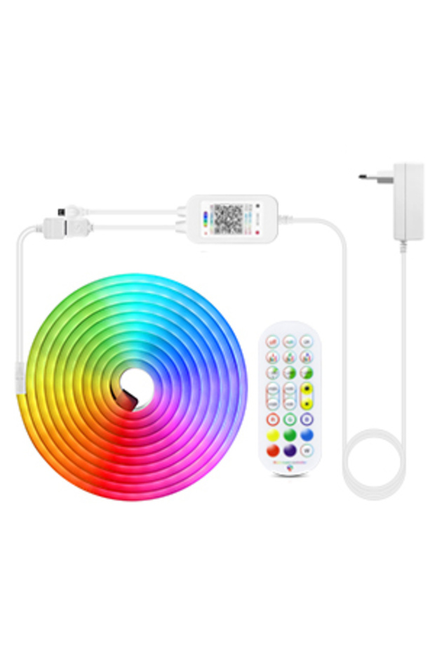 3M EU plug 12V/24V EU plug RGB Neon LED Strip, 1/2/3/4/5/10/15M Waterproof RGB Neon Strip Bluetooth