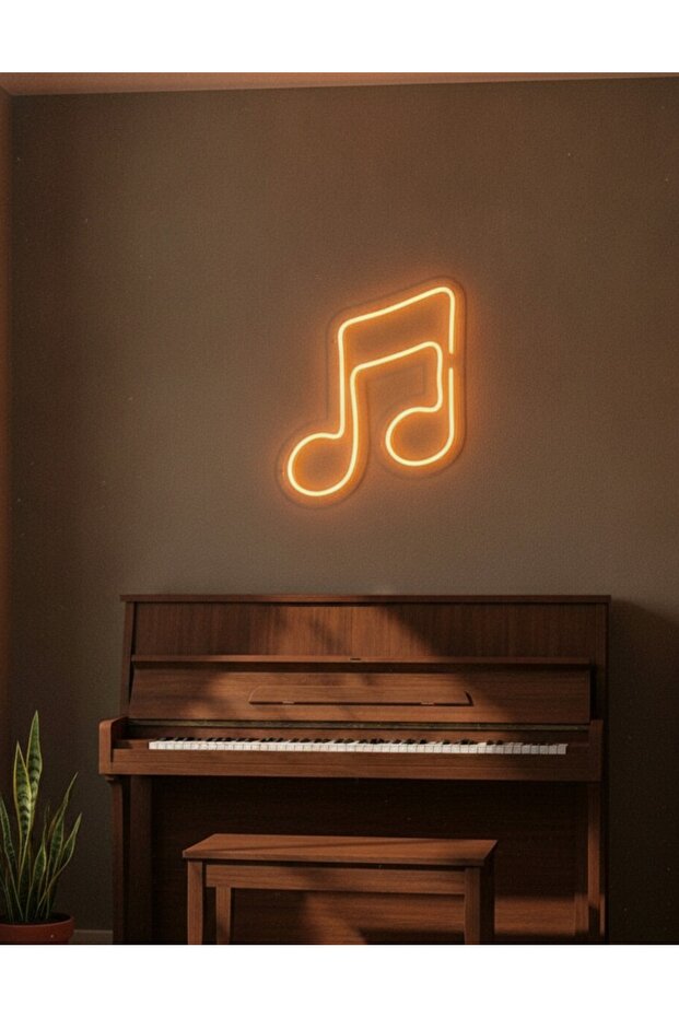 Amber Müzik Notası LED Neon Tablo | Aydınlatmalı Müzik Temalı Duvar Dekoru - 3