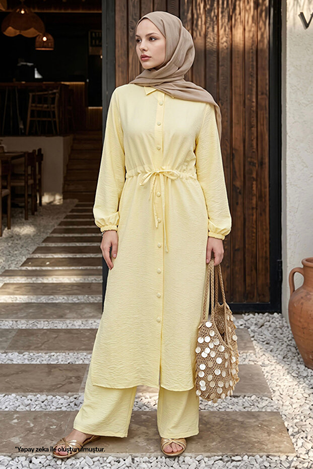 Gathered Buttoned Yellow Tunic Set