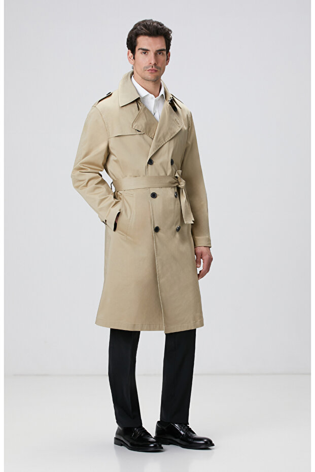 Camel Apoletli Kruvaze Trenchcoat