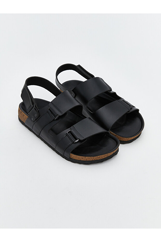 Lcw Steps Black Double Buckle Leather Look Men's Sandals