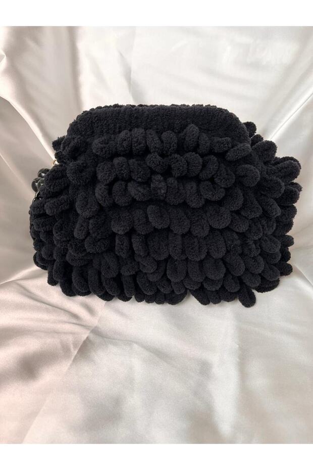 Puffy Bag Black Color Hand Knitted