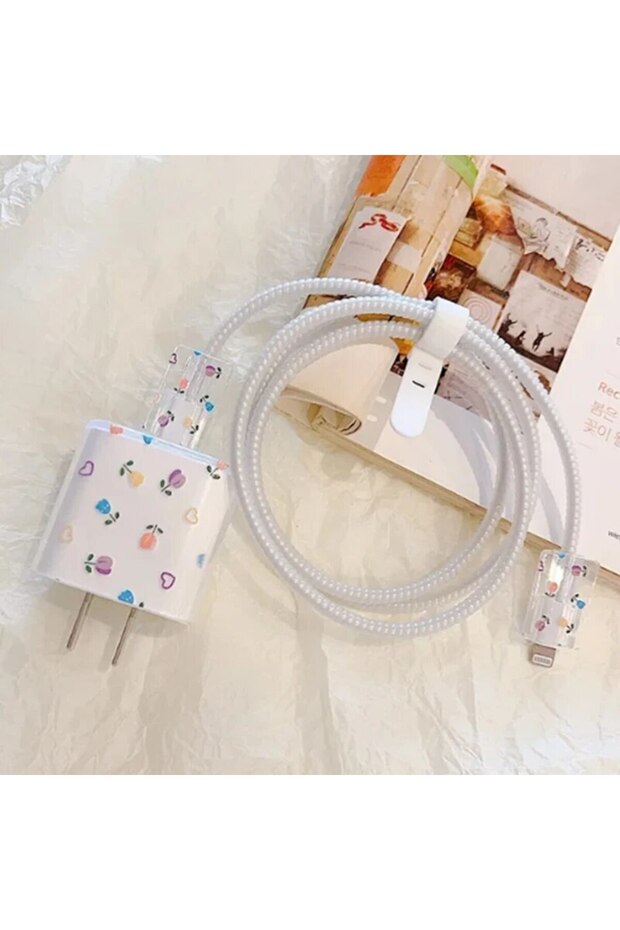 12 Cartoon Flower Soft Silicone Charger Case for iPhone 15 14 13 Apple 18/20W Charger Head Protectiv