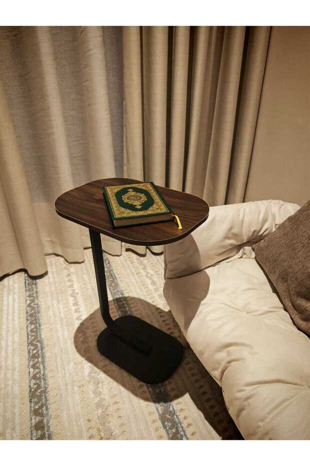 طاولة قهوة عصرية من 4 قطع | طاولة جانبية على شكل حرف C بلون بني مع إطار أسود مقاس 60x29x39 سم - 2